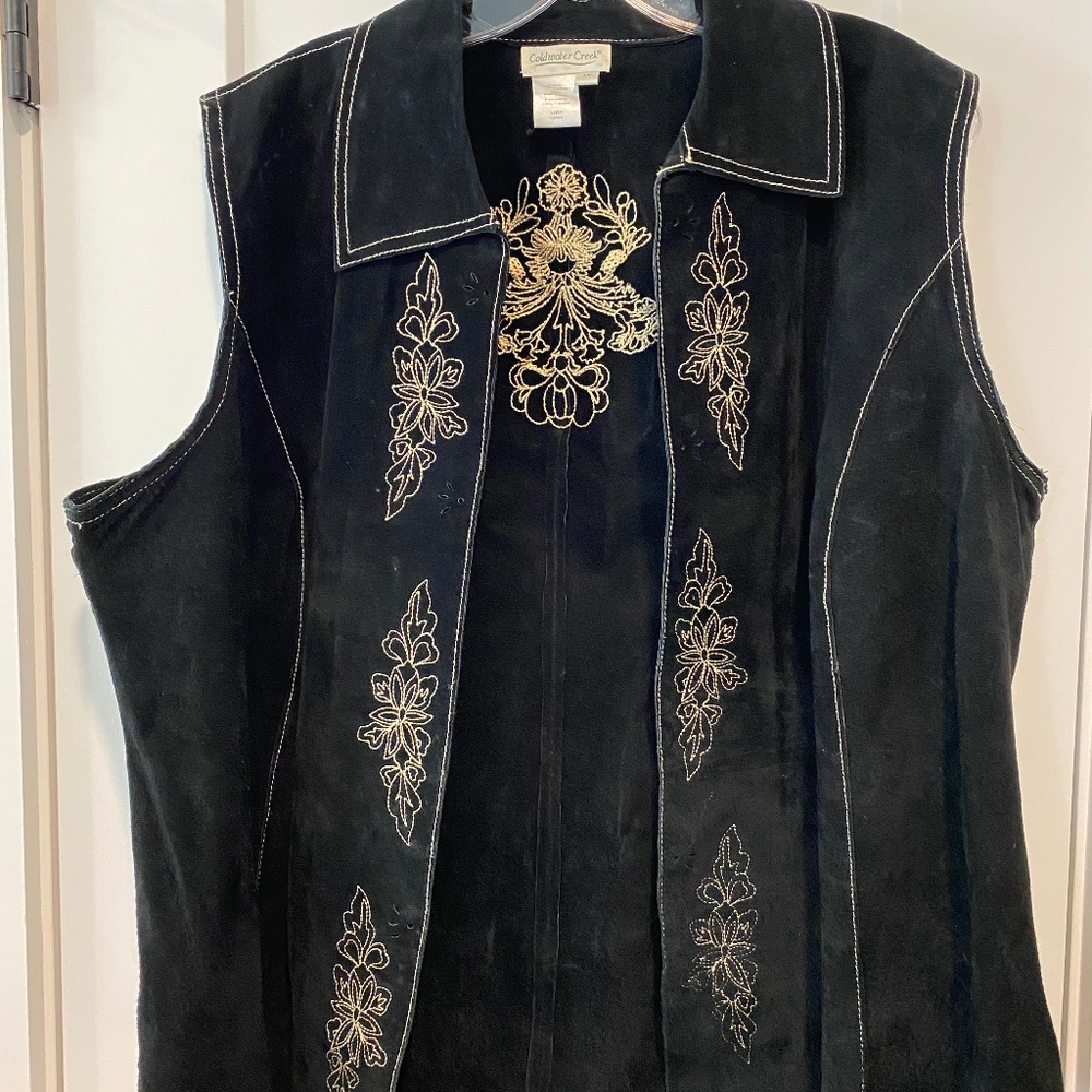 Coldwater Creek Black Suede Embroidered Vest 1X